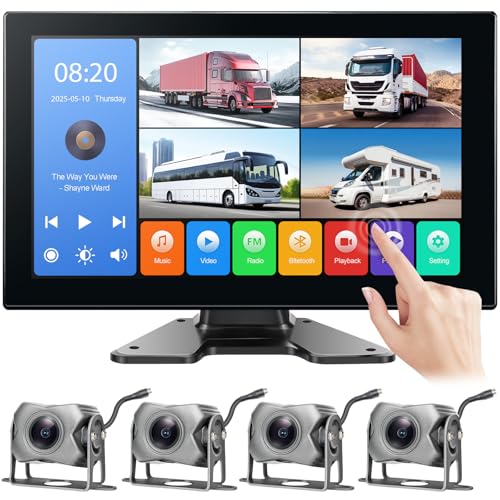 Image of 10.2inch Touch Monitor 4-Channel 1080P Backup Camera for Truck /RV /Semi Trailer /Van /Cars with DVR Recording /Playback /Bluetooth /FM Radio /Music /Video Player