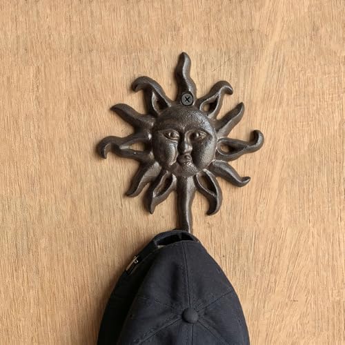 TANGAN Cast Iron Hook, 2Pcs Heavy Duty Vintage Cast Iron Hooks with Screws Hanging, Antique Decorative Wall Hooks Hanger for Coat, Scarf, Bag, Towel, Key, Cap (Sun and Moon) by TANGAN - Image 7