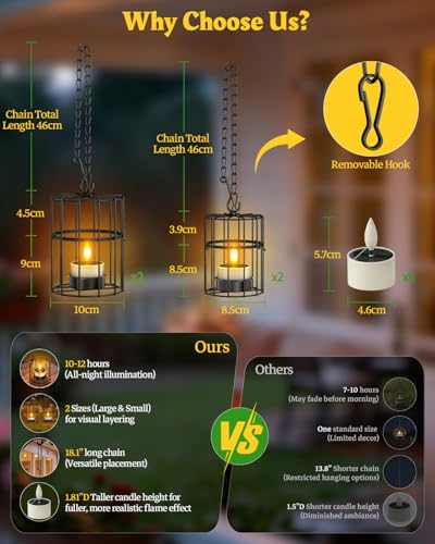 Image of Yme Solar Hanging Lanterns Outdoor Waterproof, Long Lasting Solar Tea Light