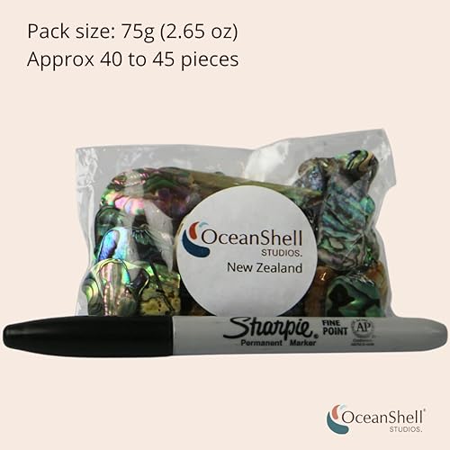 Miniatura 7 de Piezas de concha de abulón (Pua), paquete de 2.65 onzas para manualidades, fabricación de joyas, arte de resina, incrustaciones, decoraciones para