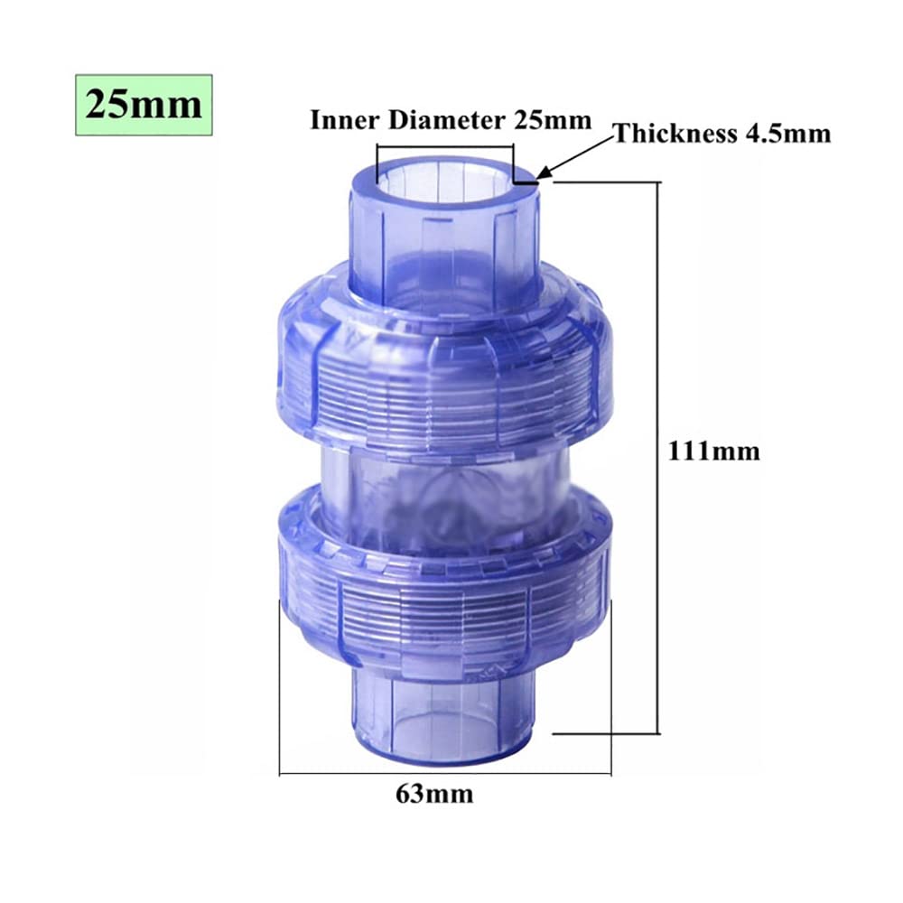 1 stücke upvc Rückschlagventil Transparente PVC-Rohrarmaturen Gartenbewässerung System Aquarium-Fischtank Nichtrücklaufverbinder,Inner Diameter 25mm