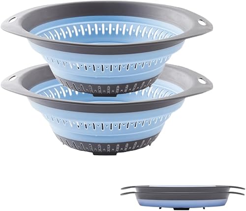 Colador plegable, 2 coladores de silicona para alimentos, drenaje rápido, sin BPA, apto para lavavajillas, colador de pasta para drenar pasta,