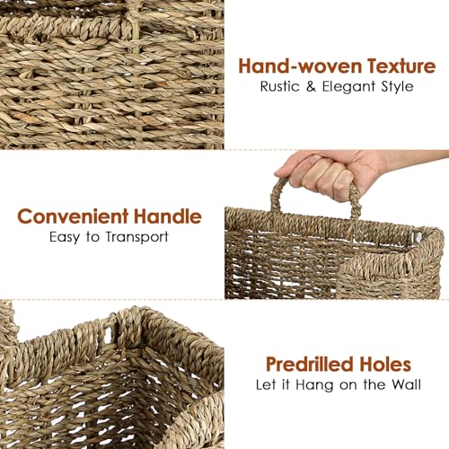 TOLIDA Natürlicher Wandkorb aus Seegras Dekoratives Aufbewahrungskorb für Wand oder Tür Seegras Gewebter Wasserdichte Aufbewahrungskiste für Briefe, Rechnungen, Zeitschriften, Blumen