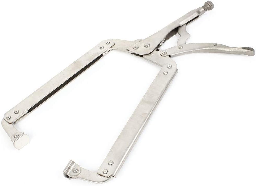 New Lon0167 Silver Tone Featured Metal Adjustable Spring reliable efficacy Loaded C Type Clamp Vise Grip Locking Welding Pliers 18" Long(id:5b6 28 45 93b)