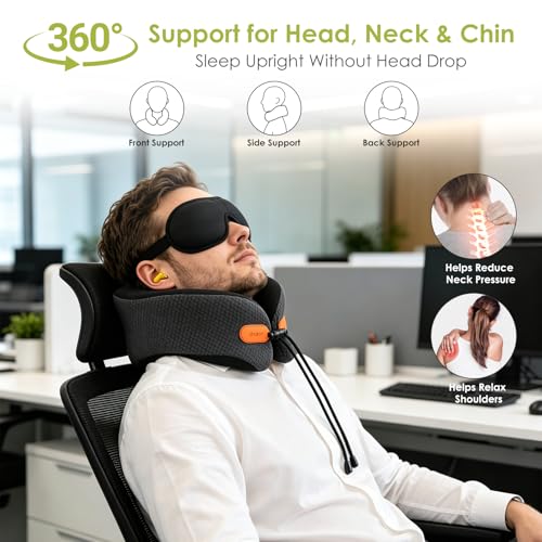 Image of Premium Travel Pillow for Airplanes, Ergonomic Neck Pillow for Long Flights | 100% Pure Memory Foam Travel Neck Pillow with 360 Neck & Chin Support, U-Shaped Airplane Pillow, Petal-Shaped Support