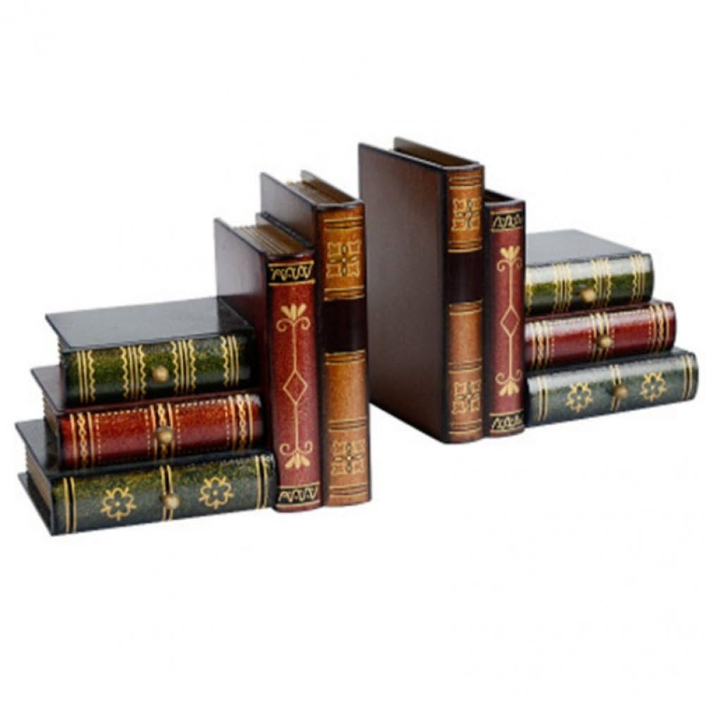 Danlai As Shown Vintage Bookends Decorative Home Wooden Book Organiser False Book Shelf Tidy Bookends Book Stopper For Office Library