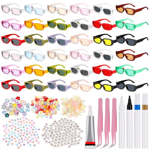 Image of Ecally 36 Set DIY Rectangle Sunglasses Decorating Kit for Women | Retro Sunglasses Bulk Outdoor Eyewear, Vintage Trendy Sunglasses for 90s Crafts Part