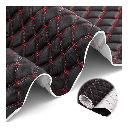 Tissu en mousse matelassée de similicuir noir 1.6X10m à motif losanges