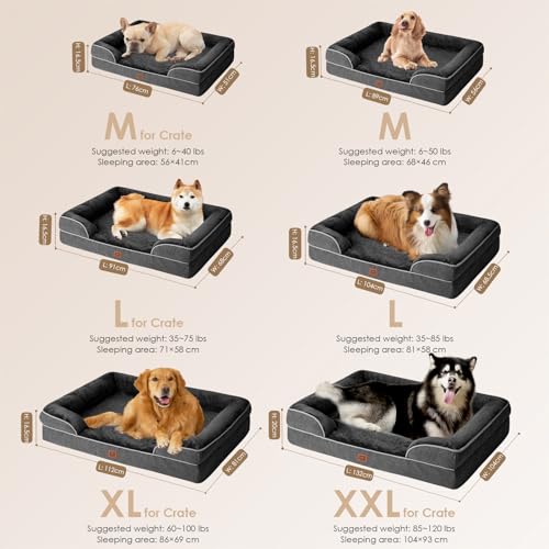 EHEYCIGA Orthopädisches Hundebett Grosse Hunde, 112x81cm, Memory Foam Hundekorb XL, Waschbar Hundesofa Wasserdicht rutschfest, Hundecouch mit Hohem Rand, Dunkelgrau