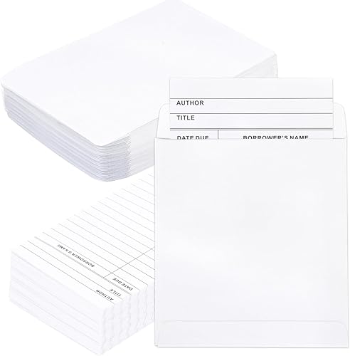 100 bolsillos y tarjetas para biblioteca, tarjetas de pago y sobres de libros para escuela, oficina y biblioteca pública