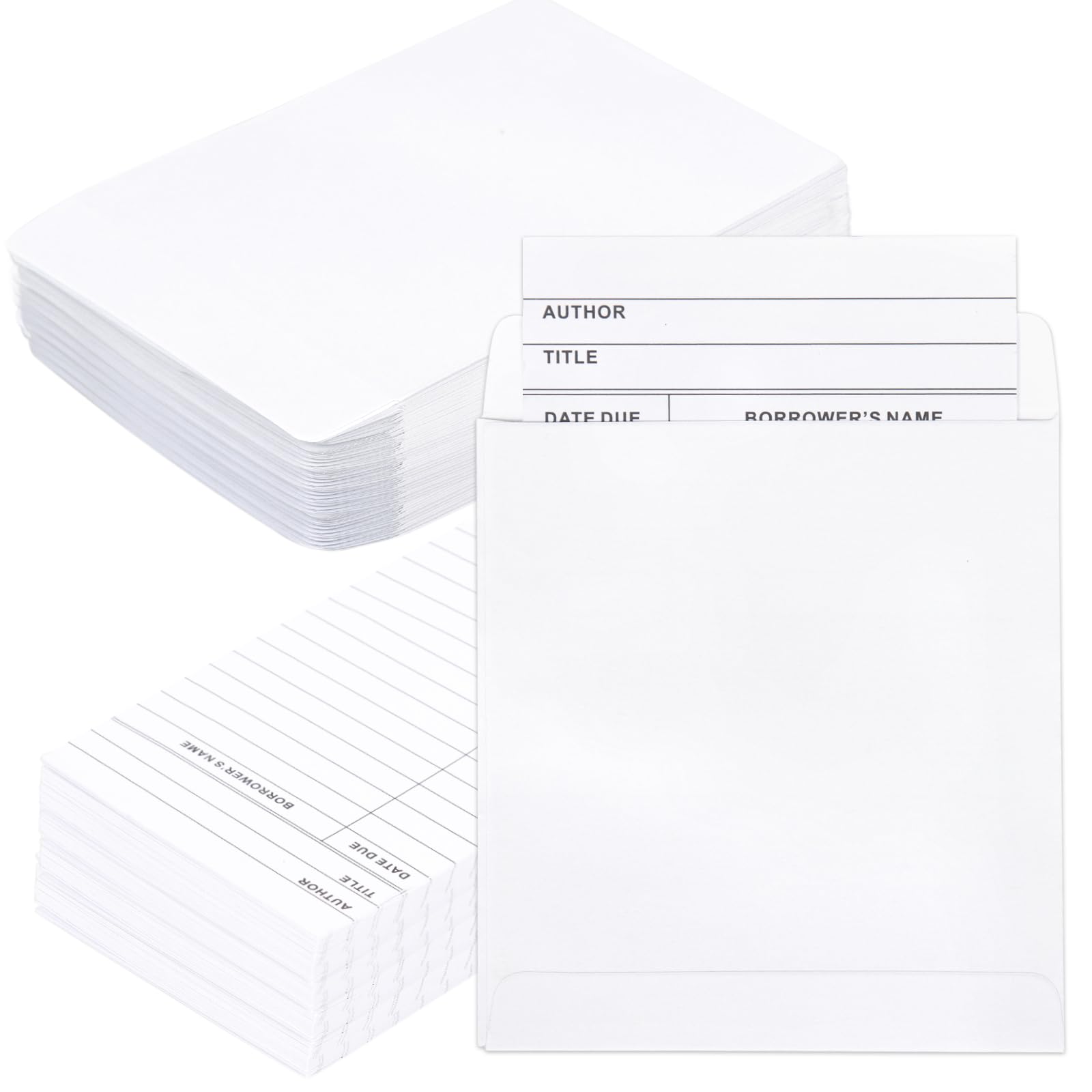 100 Piece Library Pockets & Cards - Check Out Cards & Book Envelopes for School, Office & Public Library