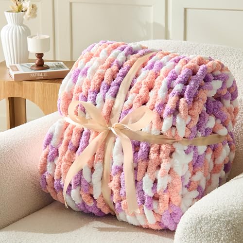 Image of Inhand Chunky Chenille Yarn for Hand Knitting, Thick Bulky Blanket Yarn for Crocheting, Soft Fluffy Yarn for Crochet Gifts & Crafts for Women /Beginners, 8 Pack (29.5 yds /8.4 oz Each), Pink & Purple