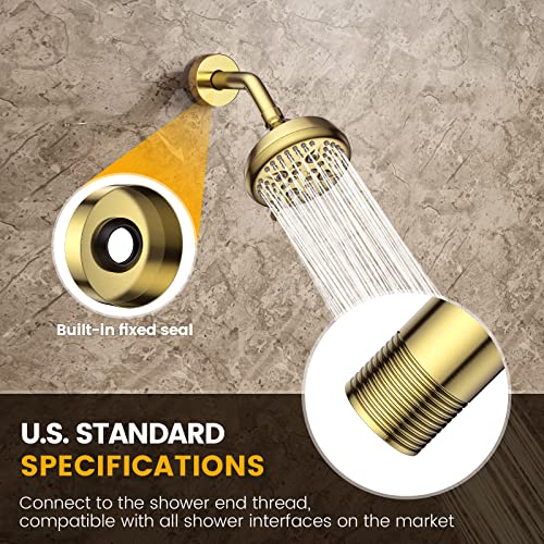 Yasfel Brushed Gold Shower Arm 6" Shower Extension Arm Pipe With Flange And Teflon Tape For Shower Head & Handheld Shower Head(Sus 304, Brushed Gold,Npt) #TOP2