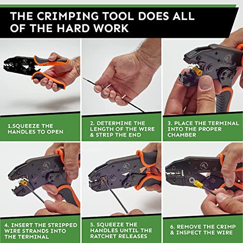 Ratcheting Wire Crimper Tool For Insulated Terminals 20-10 Awg - Ergonomic Crimping Pliers - 3 Crimping Cavities & Adjustable Compression Wheel - Wire Crimping Tool Made From Industrial Grade Steel #TOP6