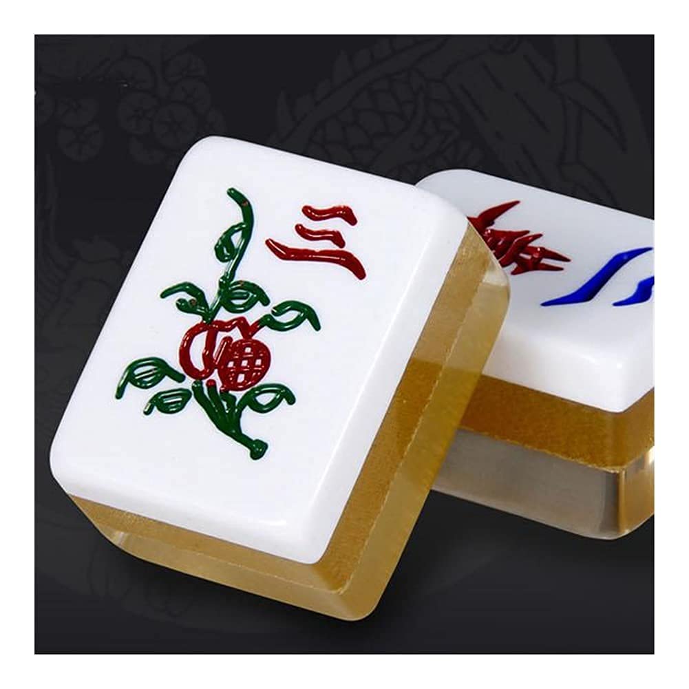 Mahjong-Sets Chinesisch Chinesisches Mahjong Mah-Jongg-Set mit 144 Mini-Kacheln, Punktwürfel, Kunststoffbox, extra weiße Kacheln für Reisen, Familienspiel, Mah-Jongg-Set