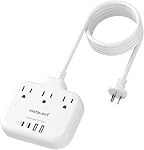 Adaptateur de prise de voyage européenne, US à l'adaptateur de prise européen avec 3 Débarquements américains & 4 USB, 3ft Cord d'alimentation européen, bande de transport international, type C pour l'Europe EU Allemagne France, Voyage, Blanc