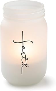 Faith Frosted Glass Mason Jar Votive Candle Holder, 10.25 oz 3x5