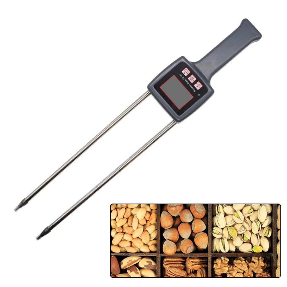 Digitales Feuchtigkeitsmessgerät für Heu und Getreide mit LCD-Display mit Hintergrundbeleuchtung, tragbarer Multifunktionstester mit 450-mm-Sonde, kompatibel mit Alfalfa-Obstgartengras und Schafgras