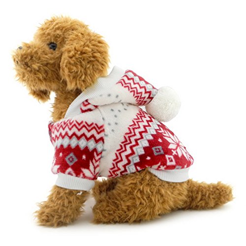 selmai Hundemantel/Hundejacke, Weihnachts-/Schneeflocken-Muster, mit Fleece gefüttert und mit Kapuze