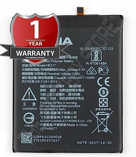 Image of THE BATTERY STORE Original HE317 Battery for Nokia 6 / N6 TA-1000 TA-1003 TA-1021 TA-1025 TA-1033 TA-1039 Battery with 1 Year Warranty***(NN13)
