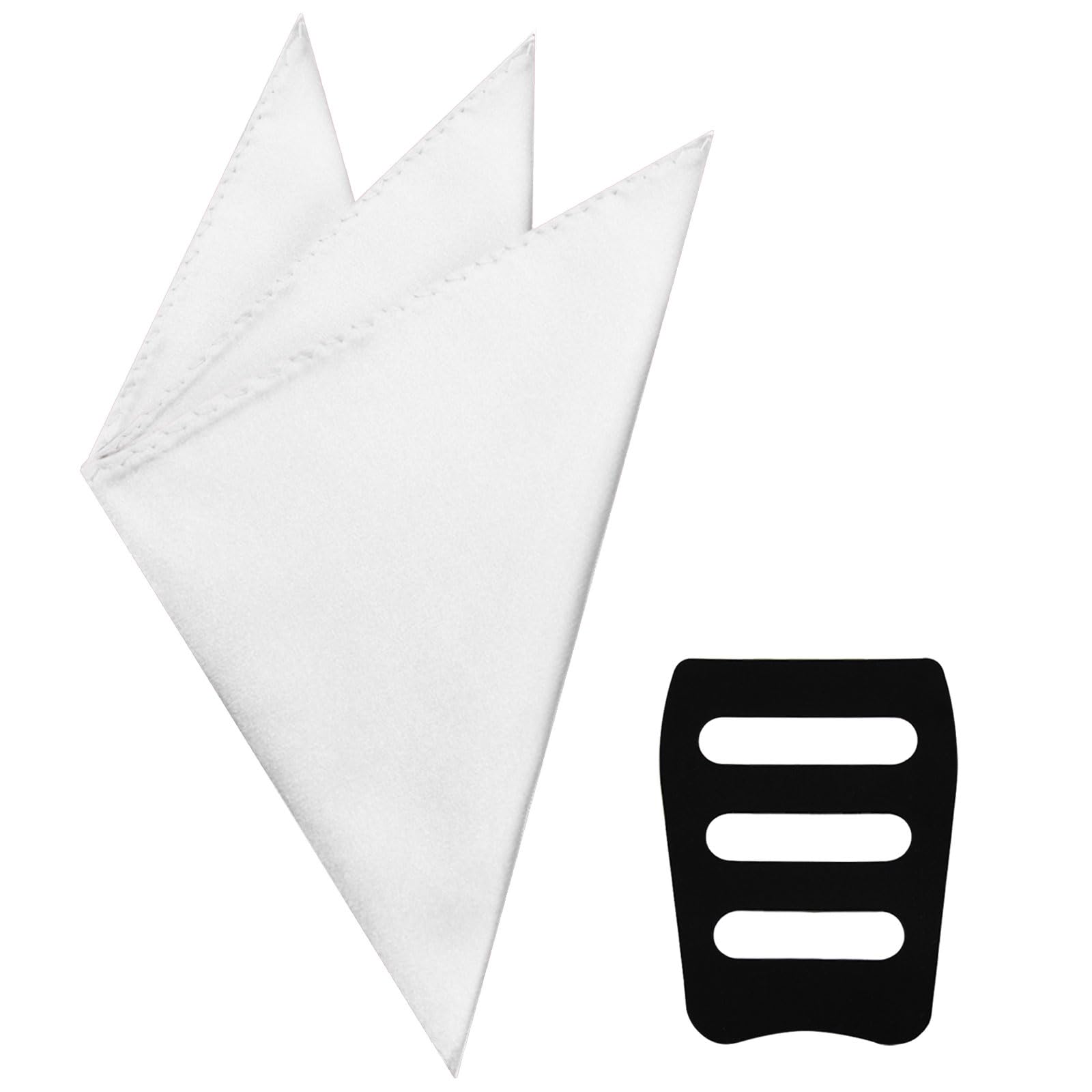 Luckyvestir Pocket Squares for Men, 11" White Black Silk Pocket Square with Holder, Suit Handkerchiefs for Business Wedding