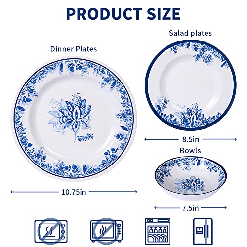 Lechoo Melamine Dinnerware Sets-12Pcs Floral Dinnerware Set Service For 4,Dishwasher Safe thumb #1