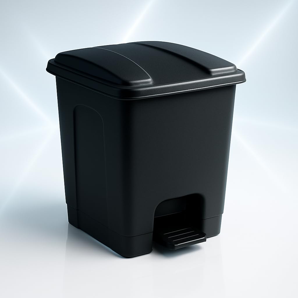 Step-On Trash Can with Lid – Hands-Free Garbage Bin with Foot Pedal – Durable Plastic Waste Container for Kitchen, Bathroom, Office & Commercial Use – Easy Clean, Modern Design (Black, 4 Gallon)