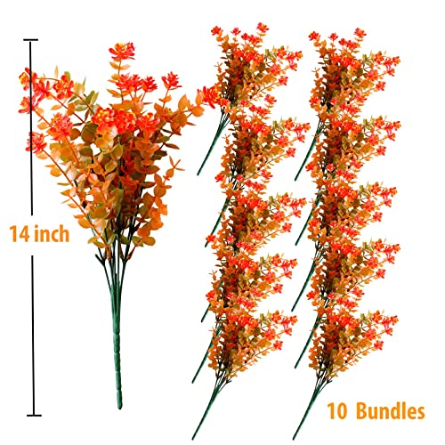 Gormiya 10 Bundles Outdoor Fall Artificial Flowers Uv Resistant Autumn Fake Plastic Faux Hanging Greenery Shrubs Plants Arrangement For Backyard Window Box Porch Patio Garden Home Decor, Orange #TOP6