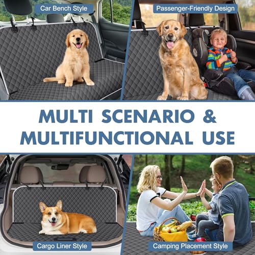 Image of NECKORY Backseat Cover for Dogs, Waterproof and Non-Slip Pet Bench Seat Covers, Car Seat Protector for Back Seat, Universal Size Rear Car Seat Cover Fits Cars, Trucks and SUVs, M-Charcoal Grey&Grey