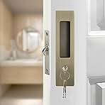 MAKINGTEC 6.3” Privacy Pocket Door Lock Hardware with Key, Recessed Sliding Door Mortise Lock, Double Barn Door Lock, Invisible Furniture Hardware for 38mm-55mm Thickness Door (Bronze)