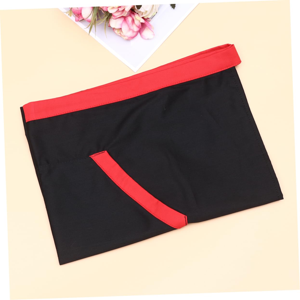 STOBAZA 2- Apron for Men Women Short Waiter Waist Apron Cafe Kitchen Serving in Red Black Rim