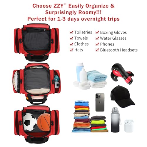 ZZY Small Sports Duffle Bag, 25L Gym Bag, Carry On Holdall for Weekender Travel (Red, 25L) - Image 2