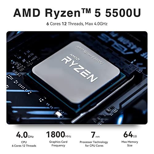 TRIGKEY AMD Mini PC Ryzen 5 5500U Mit 11 Pro OS, 16G DDR4 1TB M.2 NVME SSD Mini Computer, Dual HDMI 4K@60Hz AMD Radeon RX Vega 7, WiFi 6, Mini Gaming PC – Bild 3