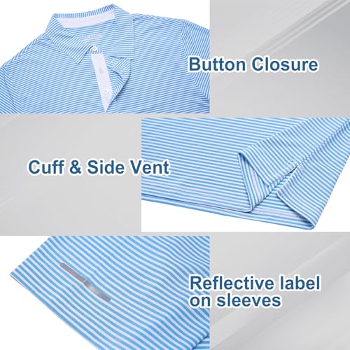 Image of Golf Shirts for Men - Dry Fit Moisture Wicking Short Sleeve Performance Sport Casual Striped Collared Mens Polo Shirt