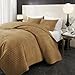 Powdion Velvet Quilt King Size, Oversized Bedspread Quilted Bedding Set, Luxurious Soft Coverlet Set Lightweight Velvet Comforter with Pillow Shams, Gold Caramel, Cross Stitch Striped Quilt Set