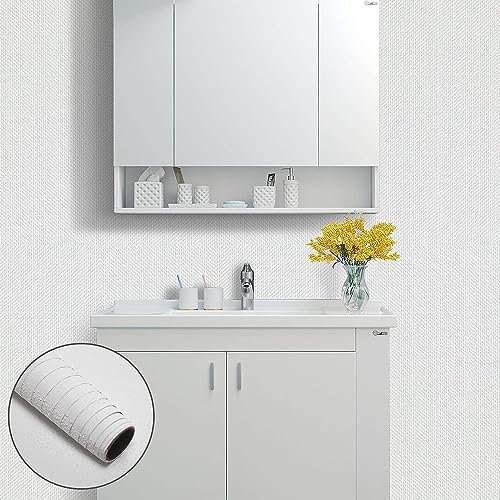 Image of ELTON Textured Solid Color Plain Wallpaper Self Adhesive Waterproof Embossed Wallpaper for Wall Livingroom Bedroom Furniture Table top, Kitcken Almirah & Doors (White, 45 x 300 Cms)