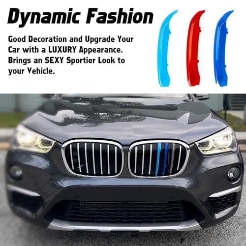 Image of x xotic tech Iconic 3-Color Tri Grille Insert Trims Strips, Front Center Kidney Grilles Compatible with BMW X1 F48 2016 2017 2018 2019 (7-Beams Standard Grill)