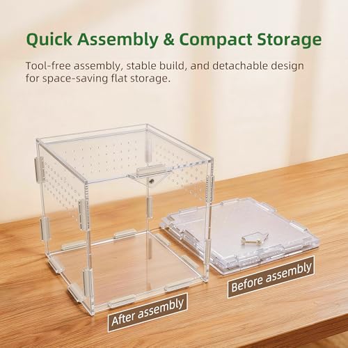 Image of Portable Travel Jumping Spider Enclosure, Acrylic Terrarium for Spider, Magnetic Lock Spider Habitat & Small Terrarium Ventilated for Tarantula,Mantis,Frog,Insect Enclosure cage(5.9x5.9x5.9 Inch)