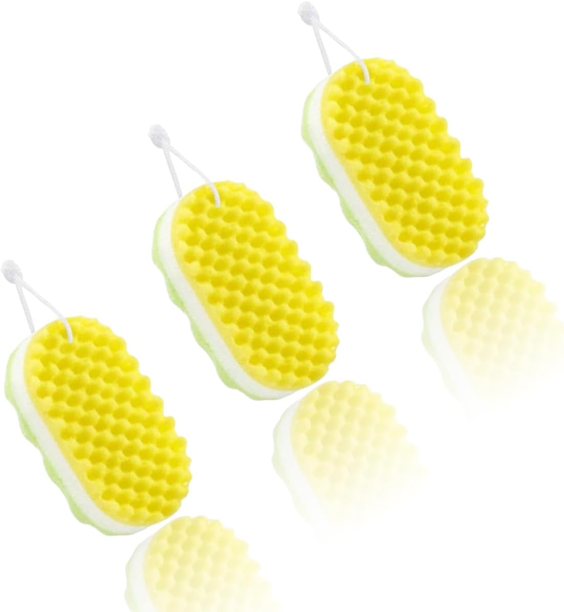 – Soft Double-Sided Exfoliating Bath Sponge Set – Gentle & Deep Cleansing Body Wash Scrubber for Women, Men, Adults & Kids, 3-Pack