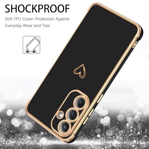 Image of GUAGUA for Samsung Galaxy S25 FE 5G Case Slim Soft TPU Cover with Cute Heart Pattern for Women Girls Men Luxury Electroplated Shockproof Protective Case for Samsung S25 FE 5G 6.7 inch, Black