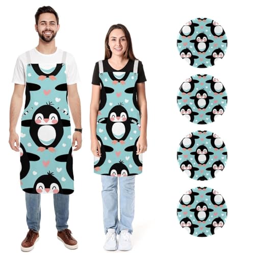 Tablier de cuisine pingouin lot de 2 une idée cadeau utile pour couples