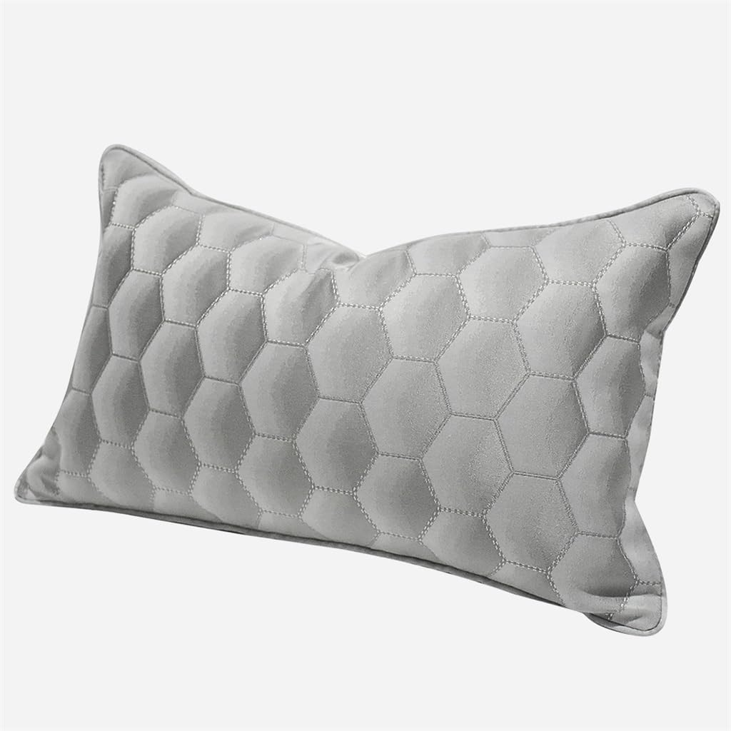 HBJWOV Grey ometric Lattice Hotel Office Waist Pillow Living Room Sofa Cover Cushion(30 * 50CM)