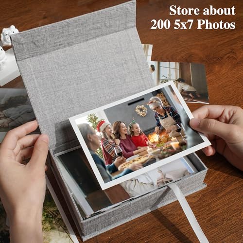 Hiwhy Photo Storage Box 5x7, Linen Photo Box, Memory Box Perfect to Store Your Photo, Pictures, Certificates, Scrapbooking Supplies, Keepsakes and Jewelry Grey