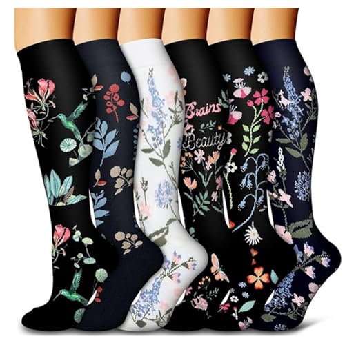 6 calcetines largos de compresión para mujer, leggings de compresión para correr, deportes al aire libre, medias de compresión para niñas, Negro, L