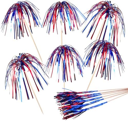 100 Pack 4th of July Cocktail Picks, 6 Inch Patriotic Firework Pi...