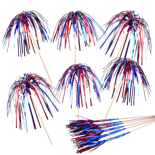 100 Pack 4th of July Cocktail Picks, 6 Inch Patriotic