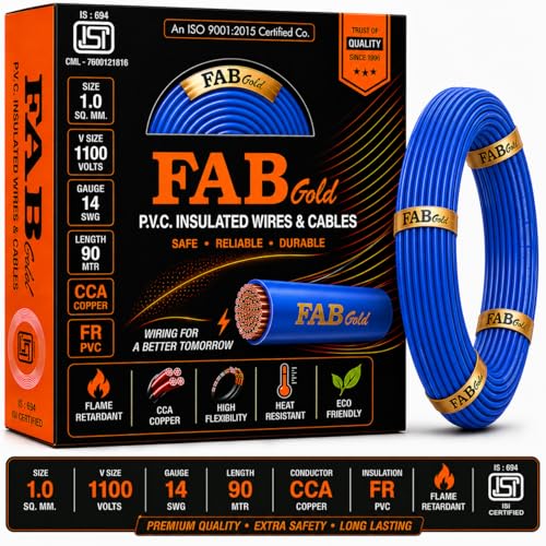 Image of 1.0 sqmm Single Core Copper Electrical Wire, 90 Meter (Blue) | Heat Resistant & Flame Retardant (FR) | Lead-Free LSH House Wire for Home & Industrial Use