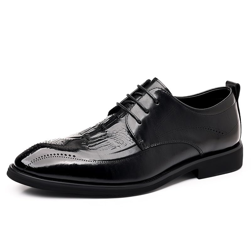 Shoes Dress Oxford for Men Lace Up Round Burnished Toe Brogue Embossed Crocodile Print Derby Shoes Block Heel Anti-Slip Rubber Sole Resistant Classic3
