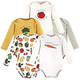 Touched by Nature Unisex Baby Organic Cotton Long-Sleeve Bodysuits, Happy Veggies, 12-18 Months