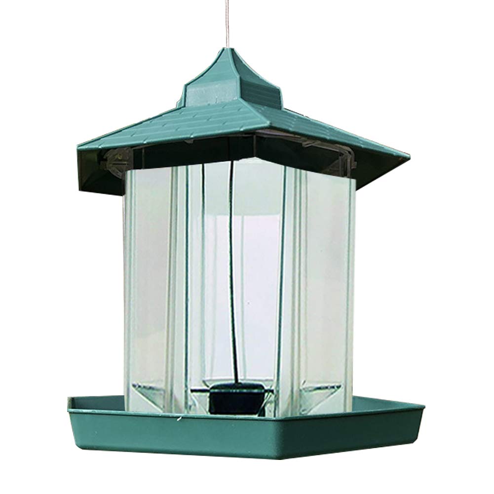 Bird Feeder Hexagon Shaped with Roof Hanging Bird Feeder for Garden Yard Decoration (Green)
